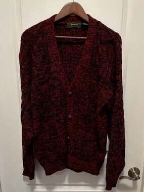 Harbour Classics Vintage Red and Black Knit Button Cardigan Sweater Medium